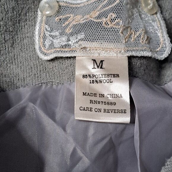 Nick & Mo Anthropologie Women's Grey 3/4 Sleeve Wool Blend Jacket Floral Patch M - Picture 7 of 7